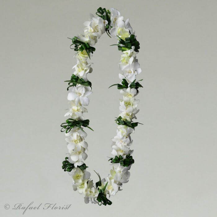 White Dendrobium Orchids Lei And Green Leaf Is Beautiful