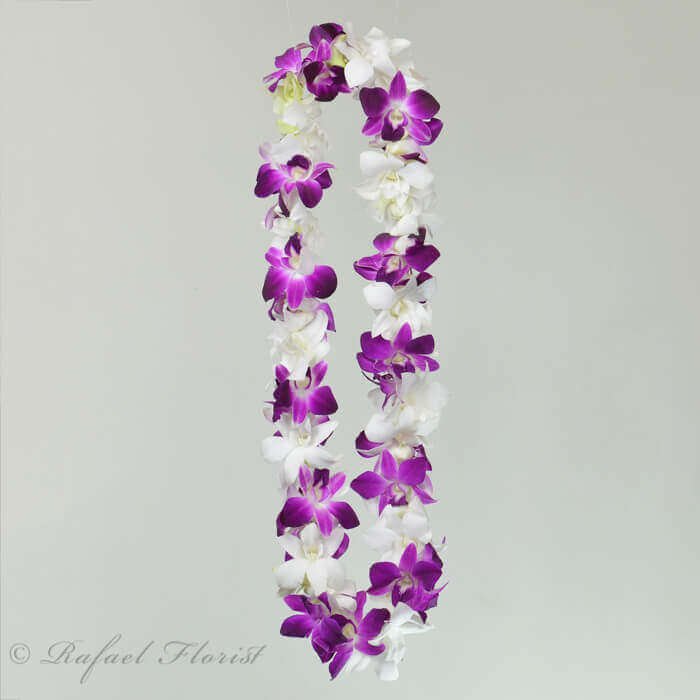 Tropical Lei Of White And Purple Dendrobium Orchid For Graduations