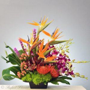 be72d2aa orchids birds of paradise tropical flower arrangement - Welcome to Paradise - B67