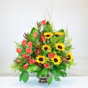 orange rose sunflowers memorial flowers - E4 - Floral Design