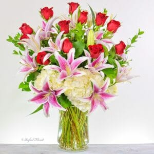 red roses and stargazer lilies floral arrangement - MD1 - Colors Of Love