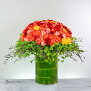 asorted color roses in large vase arrangment - Dancing Roses - R26