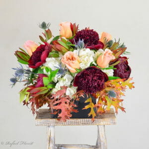 peony roses eryngium fall leaves white hydrangea safari sunset - Countryside Peonies - B103
