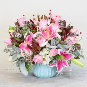 pink christmas flower arrangement - Candy cane lane - B110