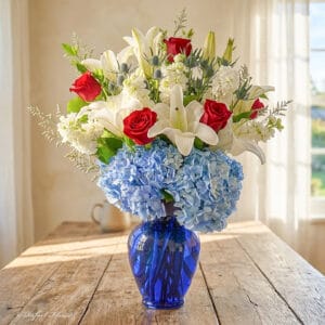 red white blue flower arrangement - The Liberty Bouquet - V103