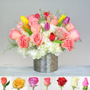assorted tulips roses ceramic vase arrangement - Sweet Roses and Tulips - B73