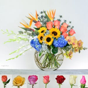 blue orange floral centerpiece - Blue Paradise - V83