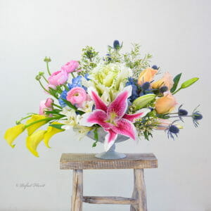 Spring flower arrangement of calla lilies ranunculus roses and hydrangeas - Pastel beauty- B115