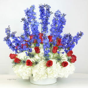 red white blue flower arrangement - Red white and blue design - B37