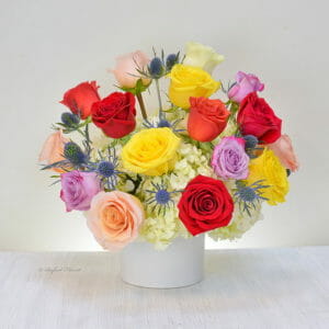 rainbow rose floral arrangement - V4 - Lovers' Lane