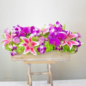 purple orchid lilies centerpiece - Butterfly Dreams - B71