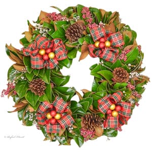 Christmas Wreath with ornaments - Celebrate The Season Magnolia Wreath - W2