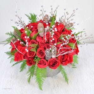 red rose christmas arrangement - Glistening Holiday Roses - B122